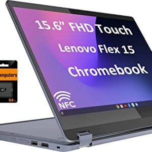 Lenovo Ideapad Flex 3 Chromebook 15.6" (2023) FHD 2-in-1 Touchscreen (Intel N4500, 4GB RAM, 128GB (64GB eMMC + 64GB SD Card), Webcam) Home & Student Laptop, NFC, HDMI, USB-C, IST SD Card, Chrome OS