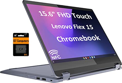 Lenovo Ideapad Flex 3 Chromebook 15.6" (2023) FHD 2-in-1 Touchscreen (Intel N4500, 4GB RAM, 128GB (64GB eMMC + 64GB SD Card), Webcam) Home & Student Laptop, NFC, HDMI, USB-C, IST SD Card, Chrome OS