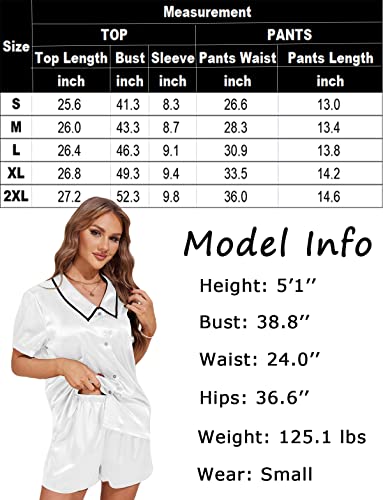 Ekouaer Silk Pajamas for Women Cute Doll Collar Preppy Pjs Short Sleeve Lounge Set Classic Button Down Pjs Shorts Set Two Piece Pajamas Set White XX-Large