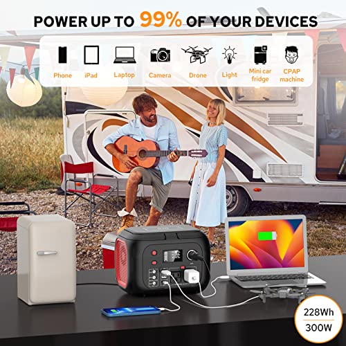 Portable Power Station With Wireless Charging 300W Portable Solar Generator 228Wh Portable Power Supply With LED Light Power Generator 9 Outputs Portable Charging Station for Outdoor Camping Emergency