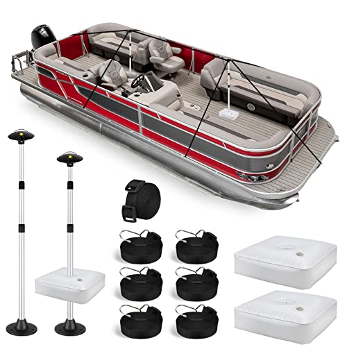 Fuprosico Pontoon Boat Cover Support System, Adjustable Telescopic Boat Cover Support Poles 2 Pack for Pontoon, Jon Boat, V Hull Boat with Webbing Straps and Weight Bag