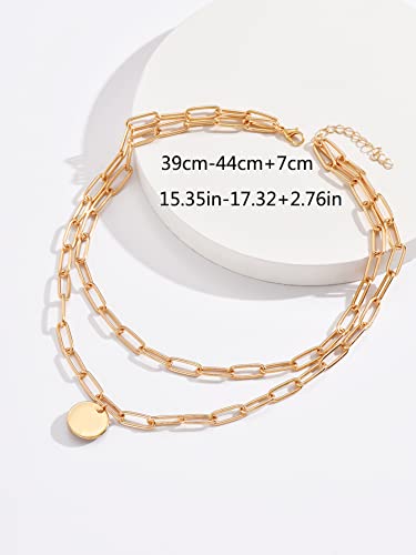 GORGLITTER Women's Round Pendant Layered Necklace Paperclip Chain Necklaces Gold One Size