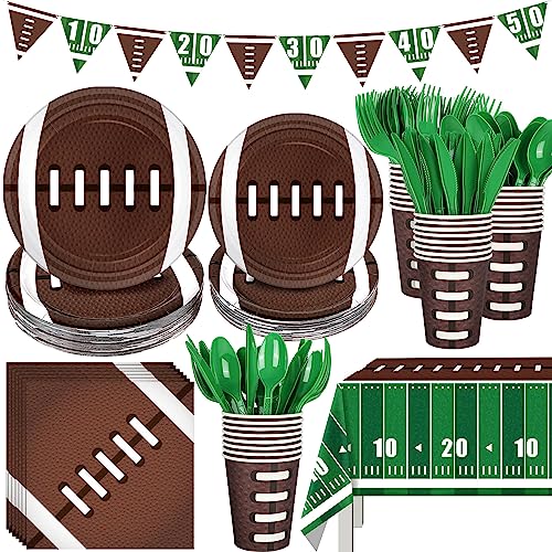 Football Party Decorations Football Party Supplies Tableware Set -24 guests Football Banners,Plate,Cup,Cutlery,Tablecloths for Superbowl Party Decorations 2023 Super Sunday Touchdown Party Decoration