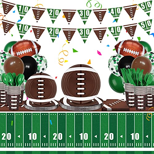 Football Party Decorations Football Party Supplies Tableware Set -24 guests Football Banners,Plate,Cup,Cutlery,Tablecloths for Superbowl Party Decorations 2023 Super Sunday Touchdown Party Decoration