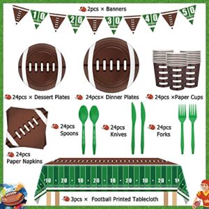 Football Party Decorations Football Party Supplies Tableware Set -24 guests Football Banners,Plate,Cup,Cutlery,Tablecloths for Superbowl Party Decorations 2023 Super Sunday Touchdown Party Decoration