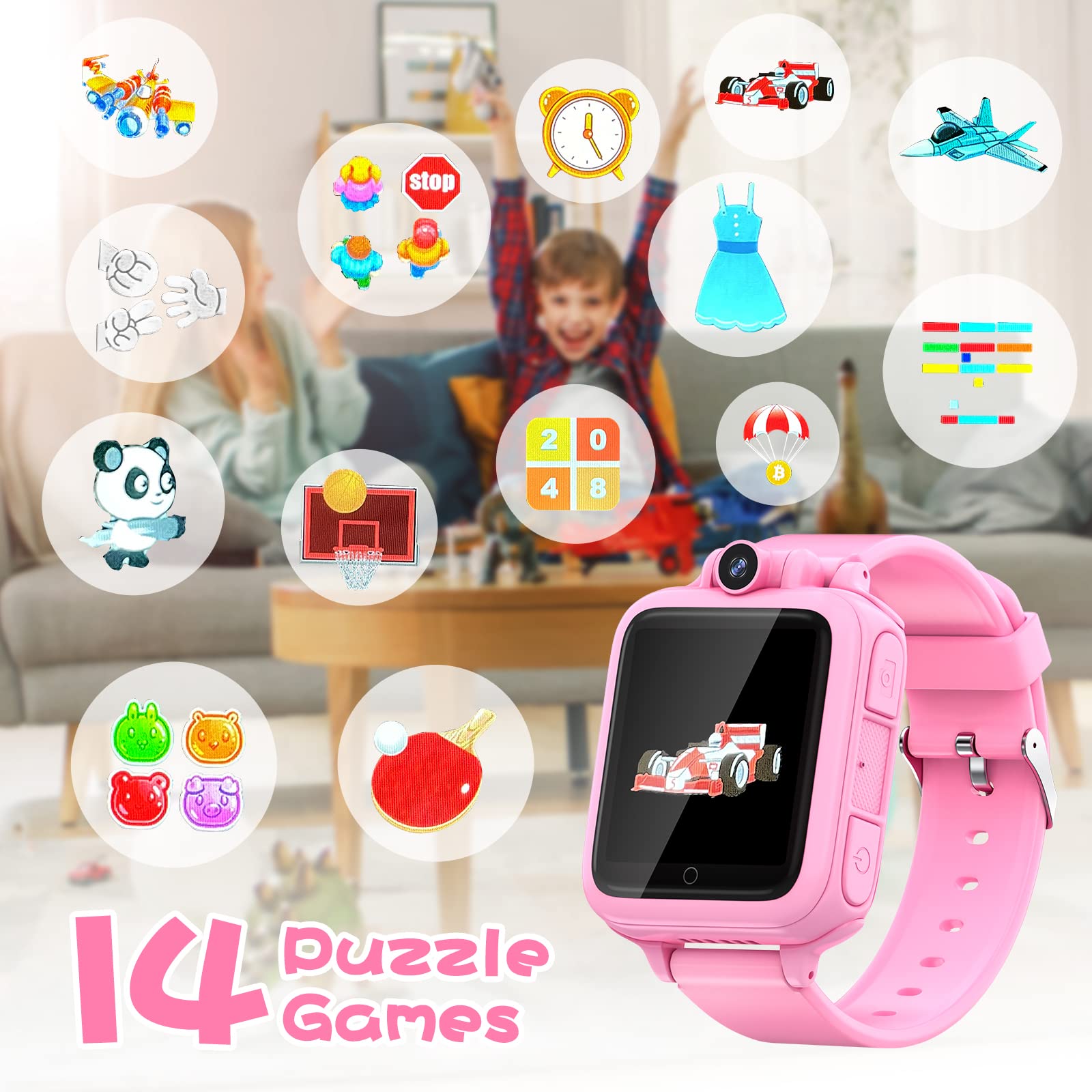 Lterfear Smart Watch for Kids Watches for Girls Ages 5-7 with 14 Games HD Camera Alarm Calculator Video Music Player, Kids Birthday Gifts Toys for 4 5 6 7 8 9 10 11 12 Years Old Girls, Pink