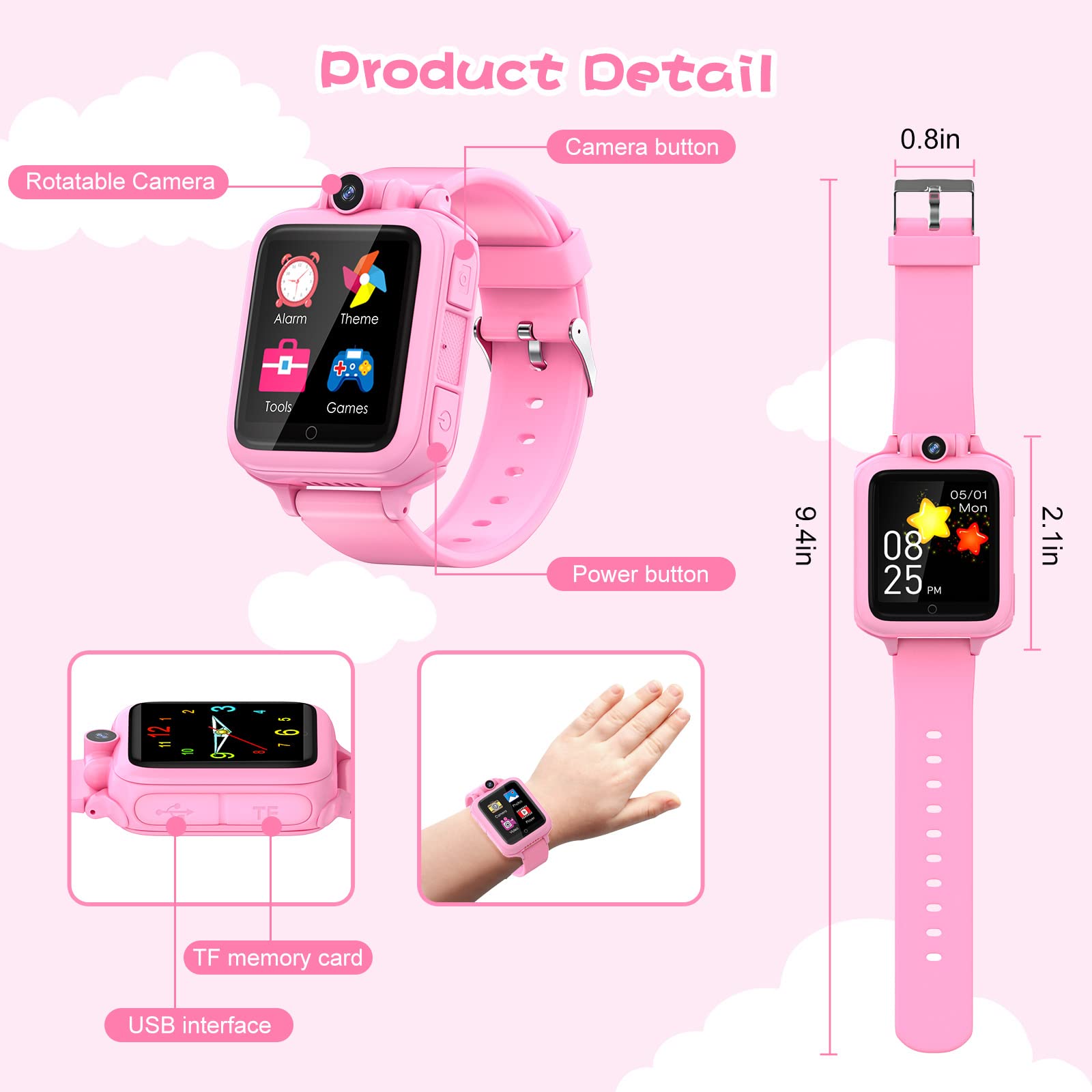 Lterfear Smart Watch for Kids Watches for Girls Ages 5-7 with 14 Games HD Camera Alarm Calculator Video Music Player, Kids Birthday Gifts Toys for 4 5 6 7 8 9 10 11 12 Years Old Girls, Pink