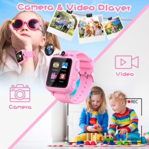 Lterfear Smart Watch for Kids Watches for Girls Ages 5-7 with 14 Games HD Camera Alarm Calculator Video Music Player, Kids Birthday Gifts Toys for 4 5 6 7 8 9 10 11 12 Years Old Girls, Pink