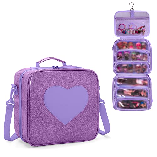 LoDrid Doll Carrying Case Compatible with LOL Surprise OMG, Display Organizer Compatible with Big Sister 3-inch Dolls with a Hanging Hook and 7 Clear Zipper Pockets, Bag Only, Purple(Patent Design)