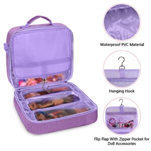 LoDrid Doll Carrying Case Compatible with LOL Surprise OMG, Display Organizer Compatible with Big Sister 3-inch Dolls with a Hanging Hook and 7 Clear Zipper Pockets, Bag Only, Purple(Patent Design)