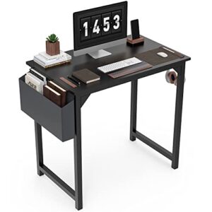 30 inch small home office desk - computer writing desk for small spaces, sturdy simple study table with storage bag headphone hook