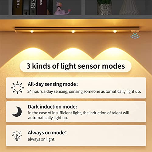 Motion Sensor Under Cabinet Lights - LED Under Counter Closet Lighting, Kitchen Night Lights, 3-Color Dimmable LED Light for Wardrobe, Closets (Silver)