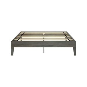 Plank+Beam Solid Wood Platform Bed Frame, Strong Wood Slat Support, No Box Spring Needed, Easy Assembly, Driftwood, Queen