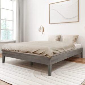 plank+beam solid wood platform bed frame, strong wood slat support, no box spring needed, easy assembly, driftwood, queen