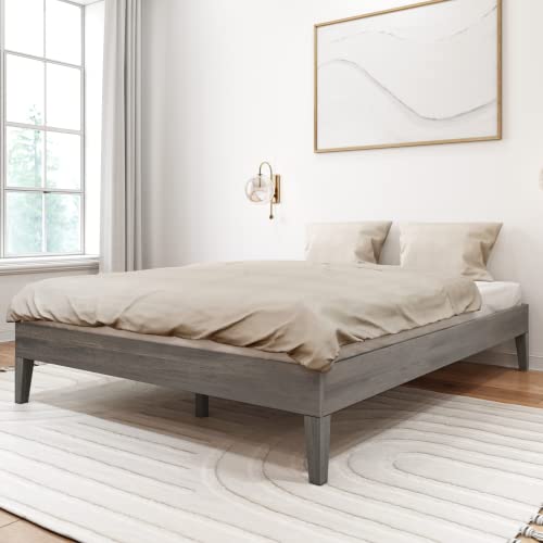 Plank+Beam Solid Wood Platform Bed Frame, Strong Wood Slat Support, No Box Spring Needed, Easy Assembly, Driftwood, Queen