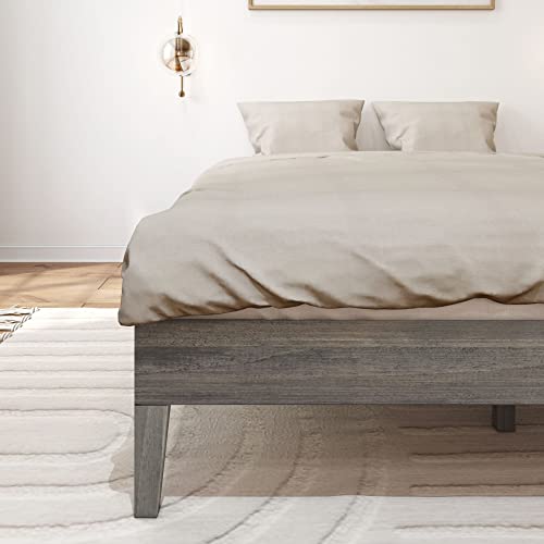 Plank+Beam Solid Wood Platform Bed Frame, Strong Wood Slat Support, No Box Spring Needed, Easy Assembly, Driftwood, Queen