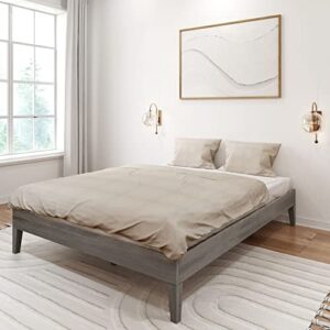 Plank+Beam Solid Wood Platform Bed Frame, Strong Wood Slat Support, No Box Spring Needed, Easy Assembly, Driftwood, Queen