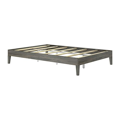 Plank+Beam Solid Wood Platform Bed Frame, Strong Wood Slat Support, No Box Spring Needed, Easy Assembly, Driftwood, Queen