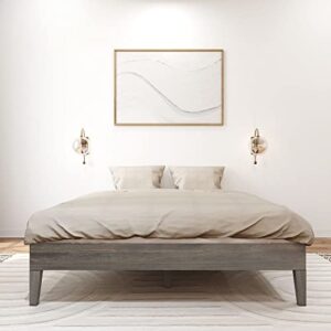 Plank+Beam Solid Wood Platform Bed Frame, Strong Wood Slat Support, No Box Spring Needed, Easy Assembly, Driftwood, Queen