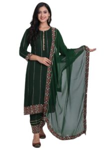 trend matters indian women's green rayon kurta pant and dupatta set