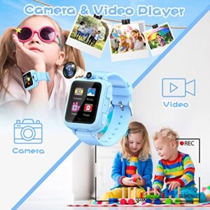 Lterfear Smart Watch for Kids, Kids Watch with 14 Games HD Camera Touch Screen Alarm Music Player Calculator Calendar Video & Audio Recording, Birthday Gift Toys for 4-12 Years Old Boys, Blue