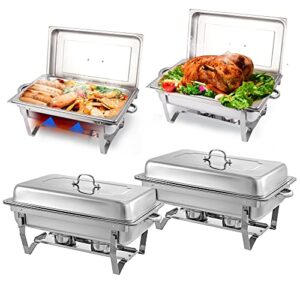 chafing dish buffet set 4 packs,8 quart stainless steel foldable rectangular chafing full size food pan,chafing servers with covers buffet servers and food warmers for parties wedding outdoor banquet