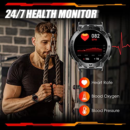 Smart Watch for Men 1.32” Full Screen Touch Rugged Smart Watch with Text and Call Outdoor Sports Watch Fitness Tracker with Heart Rate Sleep Monitor Tactical Smartwatch for iPhone Android Phones