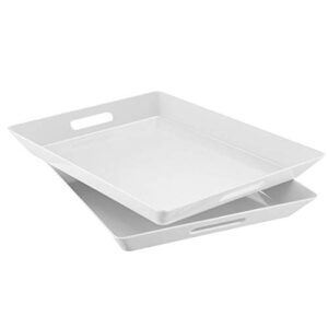 i bkgoo white large tray,melamine serving tray with handles, set of 2 rectangular tray for food organizer,breakfast, lunch, dinner 15.5 x 12.2 x 1.6 inch