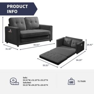 ZAFLY 3-in-1 Convertible Sofa Bed,Futon Bed,Pull Out Couch Bed,Loveseat Sleeper Couches,84'' Tri-Fold Multi-Function Modern Floor Bed,Sofas & Couches for Living Room,Dark Dark Grey