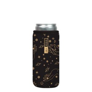 sok it can sok can sleeve for beer & soda insulated neoprene cover (black & gold solar, 12oz slim can sleeve)