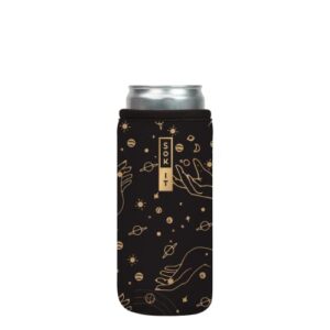 Sok It Can Sok Can Sleeve for Beer & Soda Insulated Neoprene Cover (Black & Gold Solar, 12oz Slim Can Sleeve)