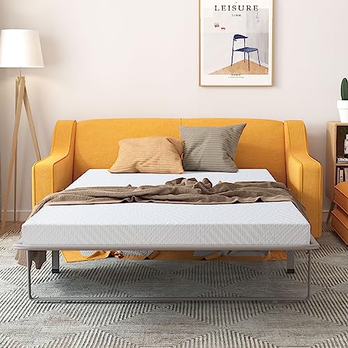 Dyonery 4.5 Inch Memory Foam Sofa Bed Mattress Replacement with Fiberglass-Free Fabric and Washable Cover for Sleeper Sofa and Couch Beds, Full Size, White (Sofa Not Included) 