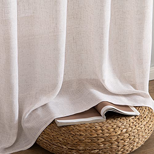 MIULEE Natural White Linen Curtains 90 Inch Long 2 Panels Set for Bedroom Living Room, Soft Thick Linen Textured Window Drapes Semi Sheer Light Filtering Rod Pocket Back Tab Farmhouse Cream Ivory