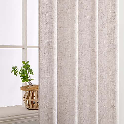 MIULEE Natural White Linen Curtains 90 Inch Long 2 Panels Set for Bedroom Living Room, Soft Thick Linen Textured Window Drapes Semi Sheer Light Filtering Rod Pocket Back Tab Farmhouse Cream Ivory