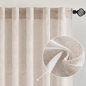 MIULEE Natural White Linen Curtains 90 Inch Long 2 Panels Set for Bedroom Living Room, Soft Thick Linen Textured Window Drapes Semi Sheer Light Filtering Rod Pocket Back Tab Farmhouse Cream Ivory