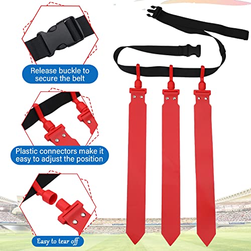 Hungdao 12 Players Flag Football Belts and Flags Set Adjustable Football Belt for Kids Teens Adult Indoor Outdoor Training (Red, Blue)