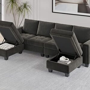 Belffin Velvet U Shaped Sectional Sofa Couch with Storage Ottoman Convertibel Sectional Sofa with Reversible Chaises Grey