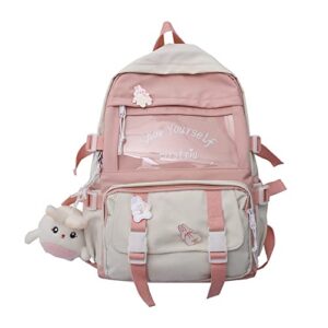 ncduansan kawaii backpack with kawaii pin and accessories backpack cute aesthetic backpack cute kawaii backpack for school(pink)