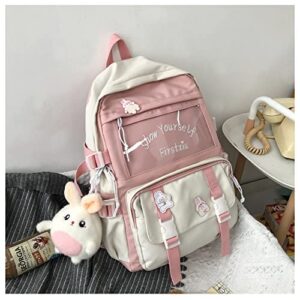 ncduansan Kawaii Backpack with Kawaii Pin and Accessories Backpack Cute Aesthetic Backpack Cute Kawaii Backpack for School(Pink)