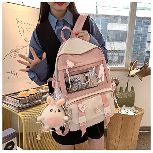 ncduansan Kawaii Backpack with Kawaii Pin and Accessories Backpack Cute Aesthetic Backpack Cute Kawaii Backpack for School(Pink)