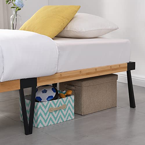 HW COMFORT 14 Inch Twin Solid Bamboo and Metal Platform Bed Frame/Bamboo Wood Slat Support/No Box Spring Needed/Easy Assembly, Natural & Black