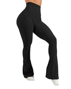 gyiefcg womens high waist flare athletic yoga pants with pockets butt lifting running workout bootcut leggings black