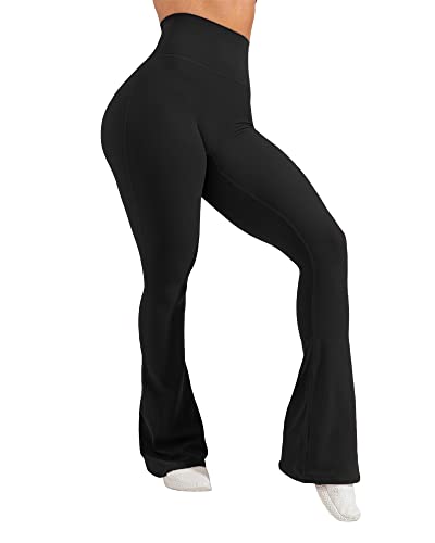 Gyiefcg Womens High Waist Flare Athletic Yoga Pants with Pockets Butt Lifting Running Workout Bootcut Leggings Black