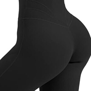 Gyiefcg Womens High Waist Flare Athletic Yoga Pants with Pockets Butt Lifting Running Workout Bootcut Leggings Black