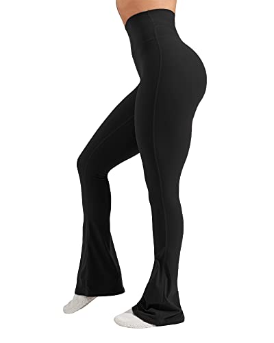 Gyiefcg Womens High Waist Flare Athletic Yoga Pants with Pockets Butt Lifting Running Workout Bootcut Leggings Black