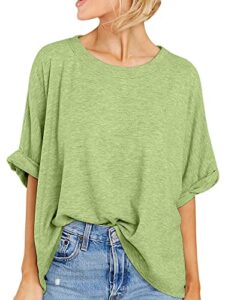 women oversized t-shirt summer casual short sleeve loose tee tops light green