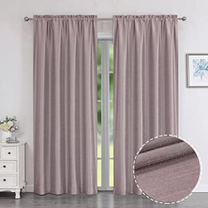 chyhomenyc uptown faux silk living room window curtains, 2 panels solid slub texture rose quartz curtains 84 inches long, luxury classic room darkening rod pocket bedroom curtains & drapes, 42"wx84"l