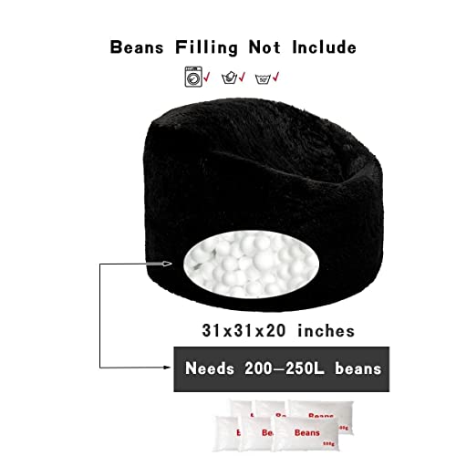 Bean Bag Chairs Cover (No Filler) Soft Washable Plush Fiber Adult Beanbag Chair Fuzzy Fur Cover Without Filling (Solid Black Bean Bag Cover)