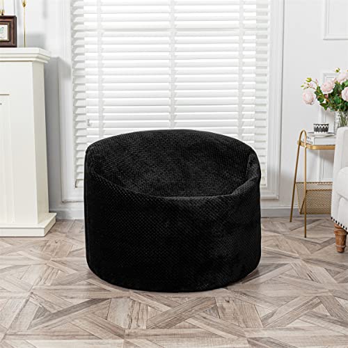 Bean Bag Chairs Cover (No Filler) Soft Washable Plush Fiber Adult Beanbag Chair Fuzzy Fur Cover Without Filling (Solid Black Bean Bag Cover)