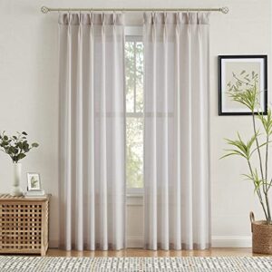 enactex linen textured 84 inch pinch pleat light filtering curtains for living room, semi sheer farmhouse privacy back tab window treatments for bedroom 2 panels, natural